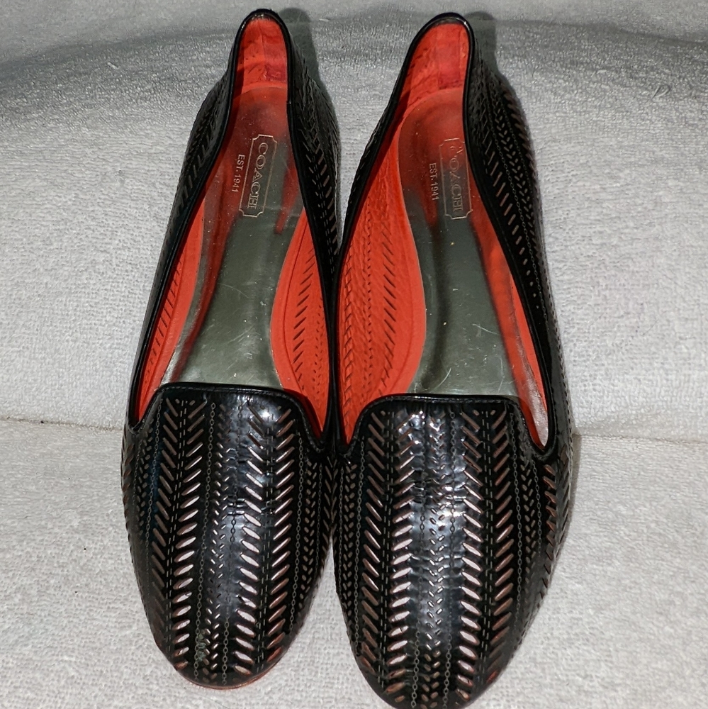 Coach black patent leather Cathleen flats. 8.5